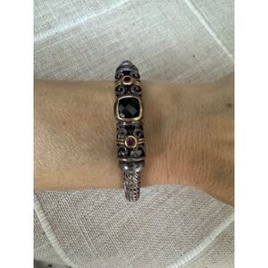 NIB Gabrielle Bruni 925 Sterling Silver and 18K YG gemstone cuff bracelet.